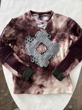 VTG Custo Barcelona Y2K Grunge 90s Thick Grunge Tie Dye Patchwork Sweater Top 3